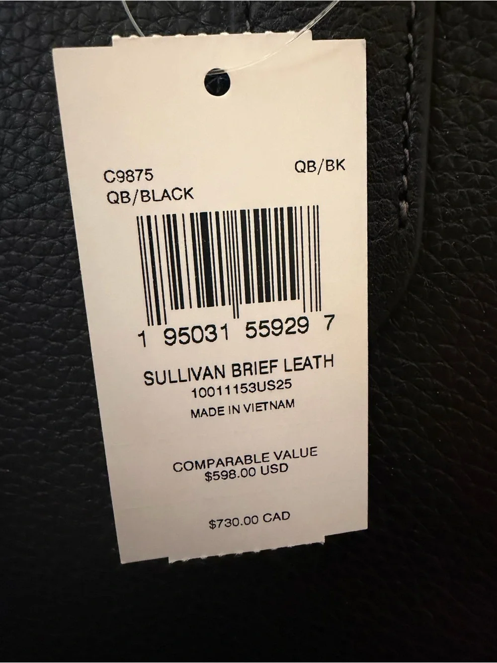 Coach Sullivan Black Leather Briefcase with Top Handles